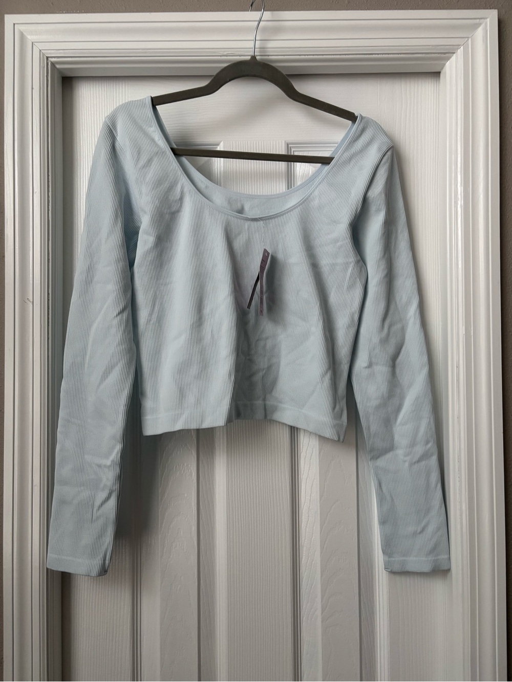XL Light Gray Long Sleeve Scoop Neck Crop Top